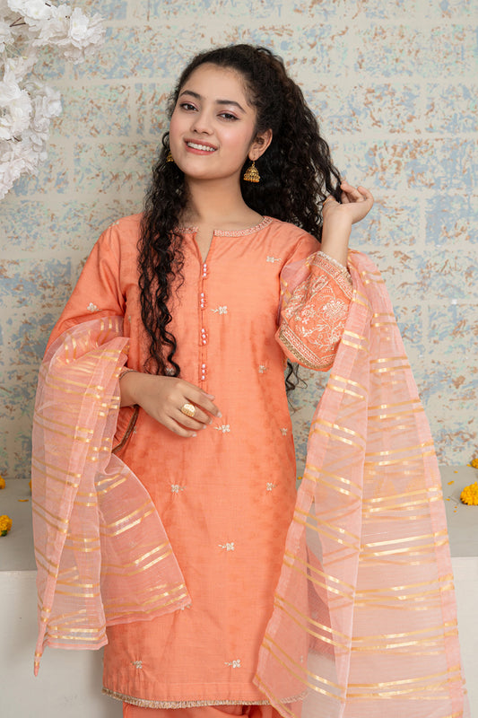 3 Piece Suit Embroidered Shirt with Shalwar T-SFC-D-032