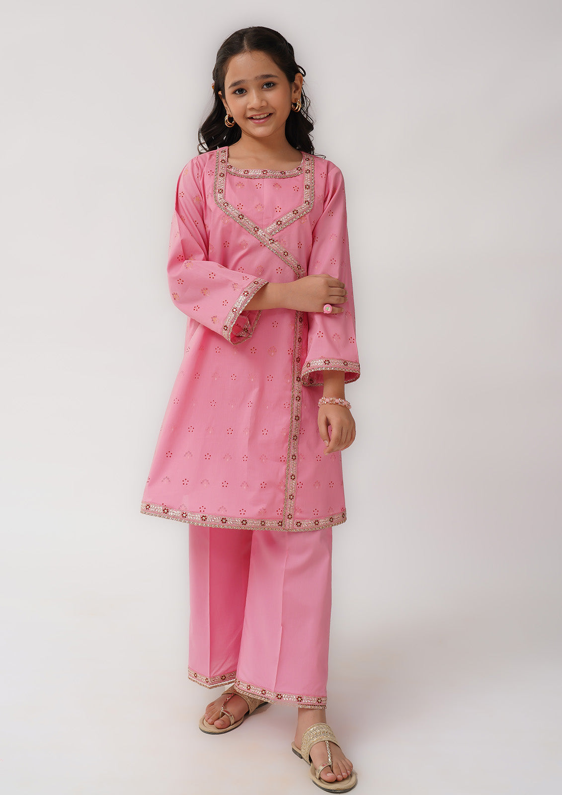 2 Piece Suit Jacquard Embroidered Angrakha Frock Style K-SFC-018