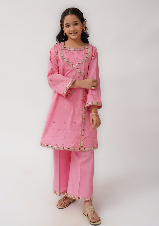 2 Piece Suit Jacquard Embroidered Angrakha Frock Style K-SFC-018