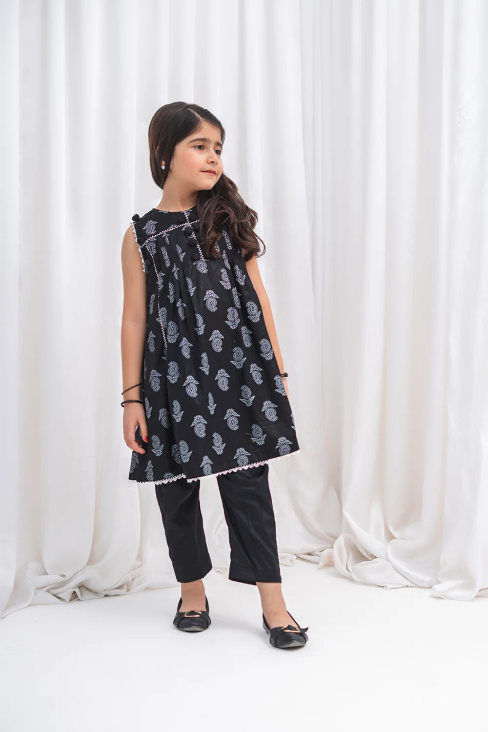 Girls Black Lawn Tunic & Straight Pants 2 Piece K-MC-TP-013