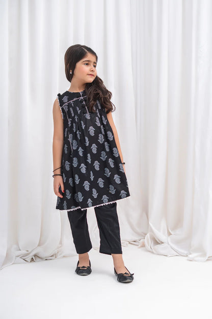 Girls Black Lawn Tunic & Straight Pants 2 Piece K-MC-TP-013