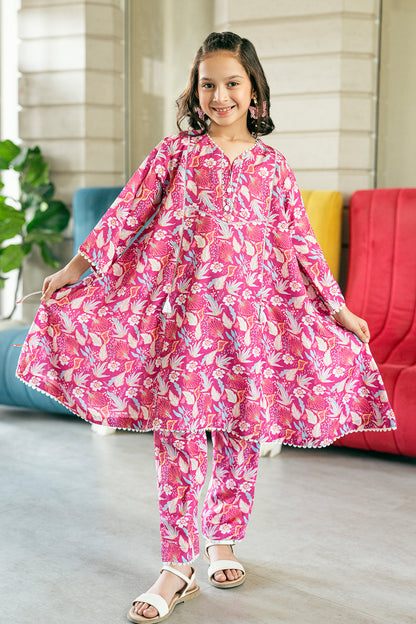 2 Piece Poly Lawn Printed Co-Ord Set Frock Style K-ALPRTW-045