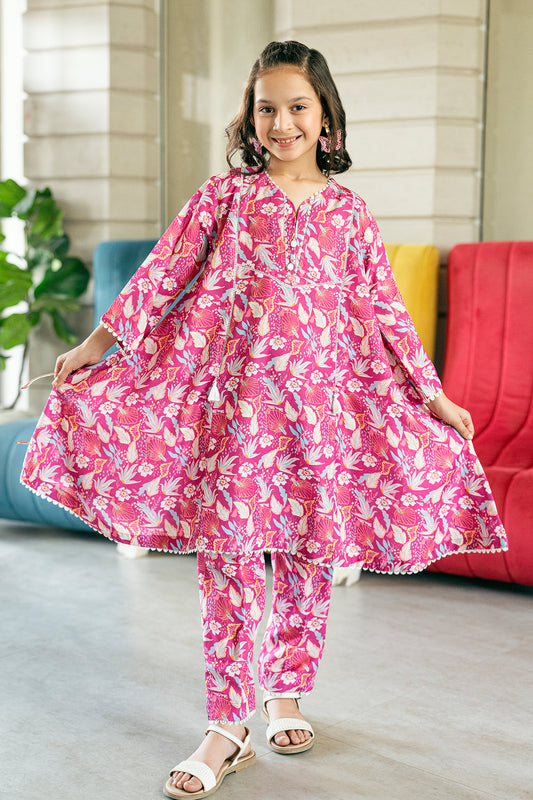 2 Piece Poly Lawn Printed Co-Ord Set Frock Style K-ALPRTW-045