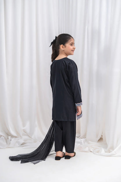 Girls Black Embroidered Lawn Kurta Set 3 Piece K-SFC-S26-012