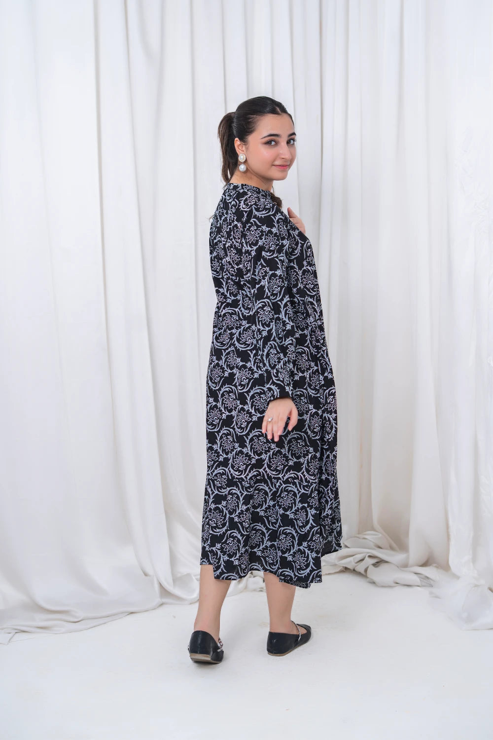Women's Black Floral Lawn Maxi 1 Piece T-MC-TP-001