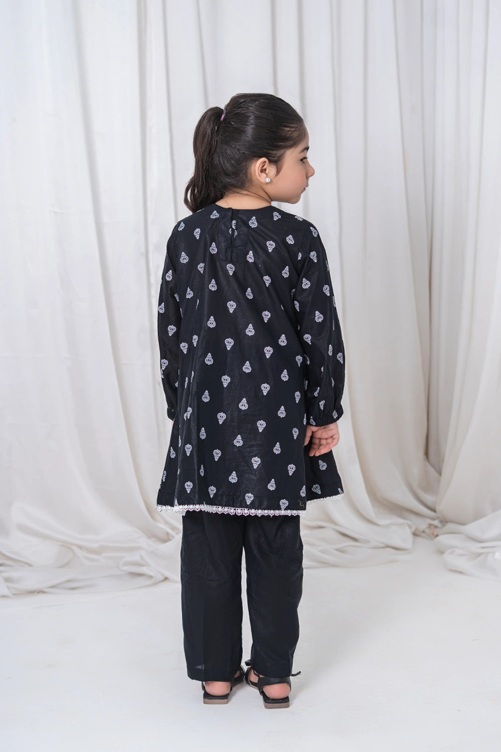 Girls Black Butti Lawn Tunic & Pants 2 Piece K-MC-TP-012