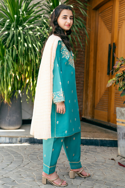 T-SFC-027 Cotton Lawn Fabric EMBROIDERED SHIRT AND SHALWAR TABEL PRINT 3 PCS SUIT