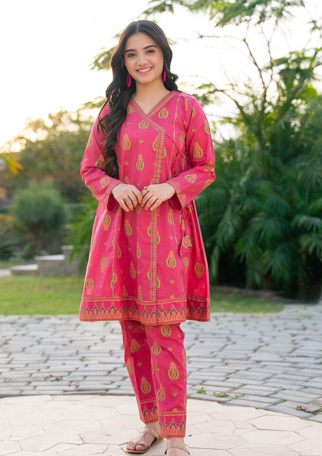2 Piece Suit Lawn Dyed Gold Print Angrakha Style T-ALPRTW-060