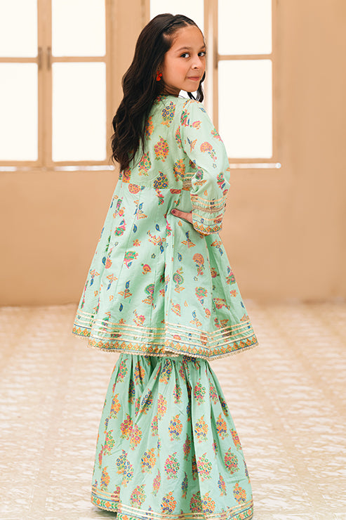 2 Piece Digital Print Festive Suit Floral Frock with Gharara MGF-011