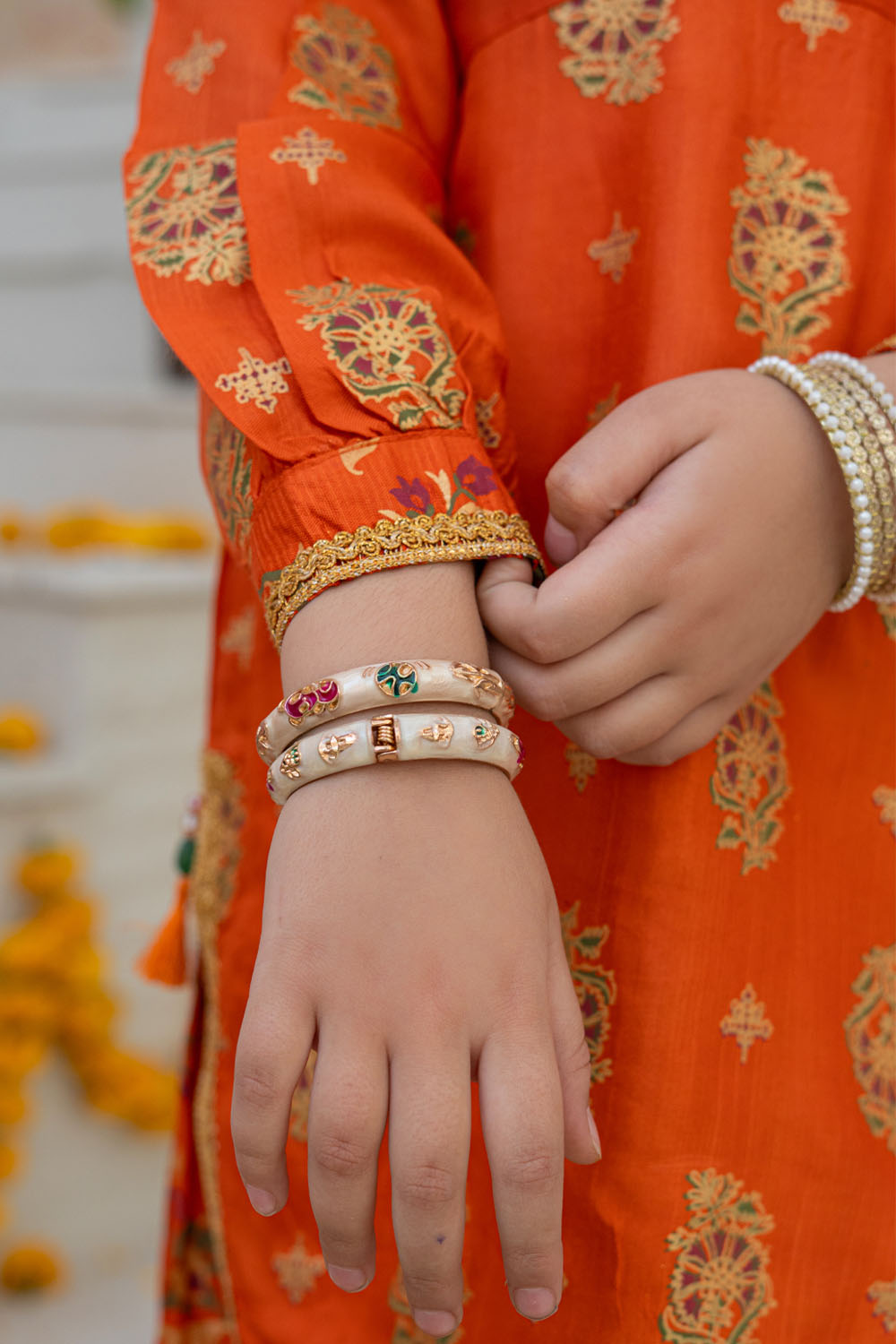 3 Piece Embroidered Indian Raw Silk Kurta with Gharara for Girls Orange Festive Wear K-FORT-007