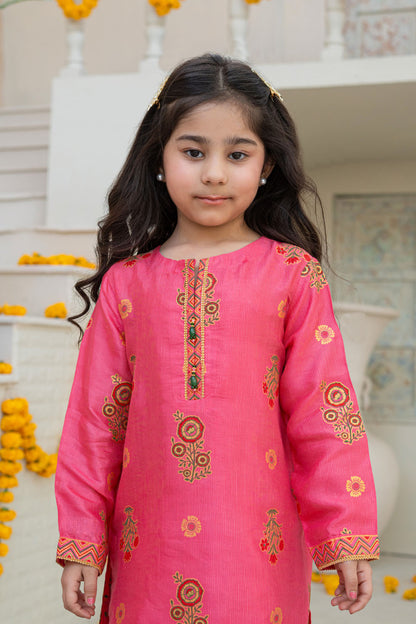 3 Piece Embroidered Indian Raw Silk Kurta with Gharara for Girls Pastel Pink Festive Wear K-FORT-008
