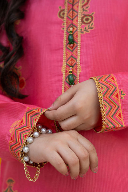 3 Piece Embroidered Indian Raw Silk Kurta with Gharara for Girls Pastel Pink Festive Wear K-FORT-008
