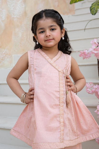3 Piece Embroidered Cotton Angrakha with Trouser for Girls Festive Wear K-MG-012