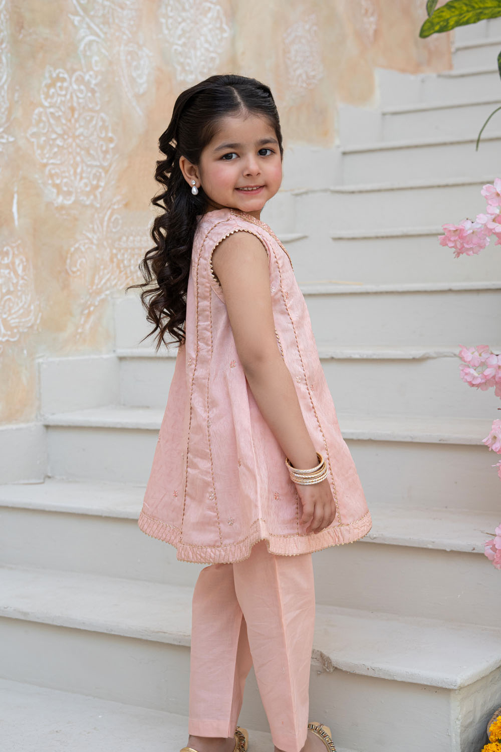 3 Piece Embroidered Cotton Angrakha with Trouser for Girls Festive Wear K-MG-012