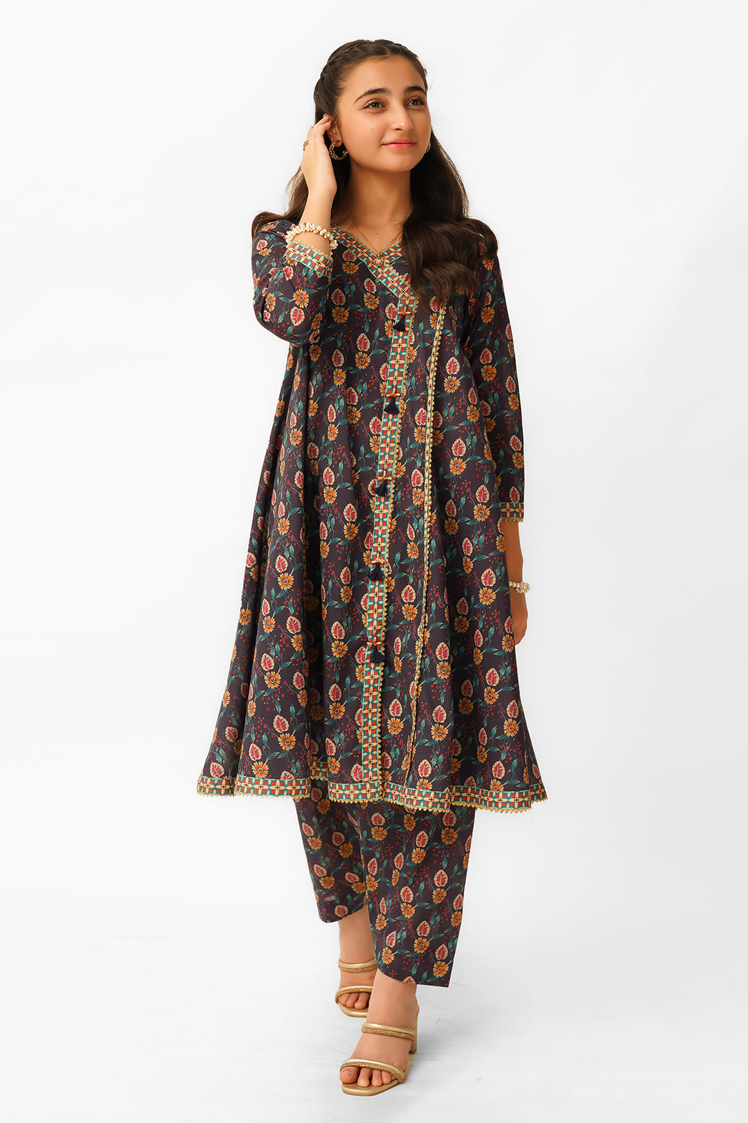 2 Piece Suit Printed Angrakha Style Frock with Shalwar T-ALPRTW-034