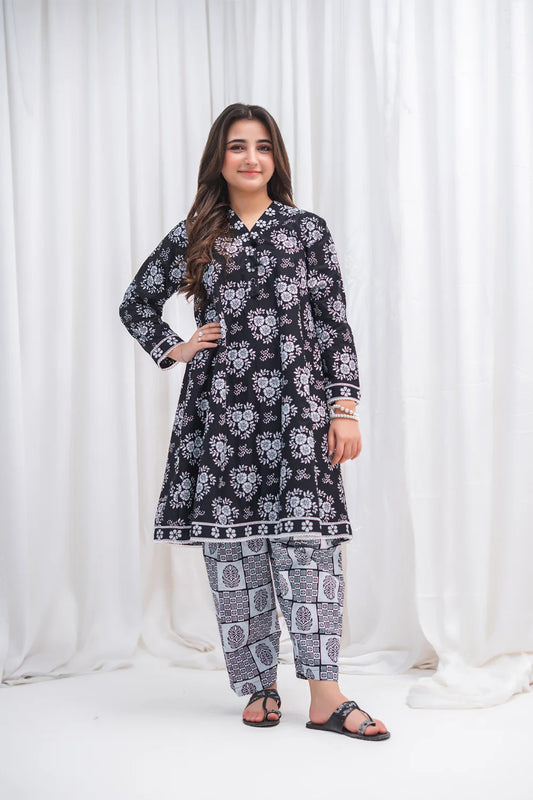 Women's Black Floral Lawn Co-Ord Set 2 Piece T-MC-TP-006