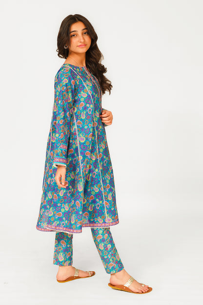 2 Piece Suit Lawn All-Over Printed Frock with Trouser T-ALPRTW-035