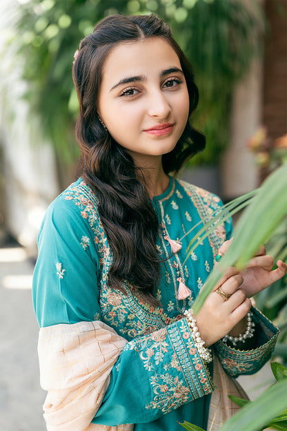 T-SFC-027 Cotton Lawn Fabric EMBROIDERED SHIRT AND SHALWAR TABEL PRINT 3 PCS SUIT