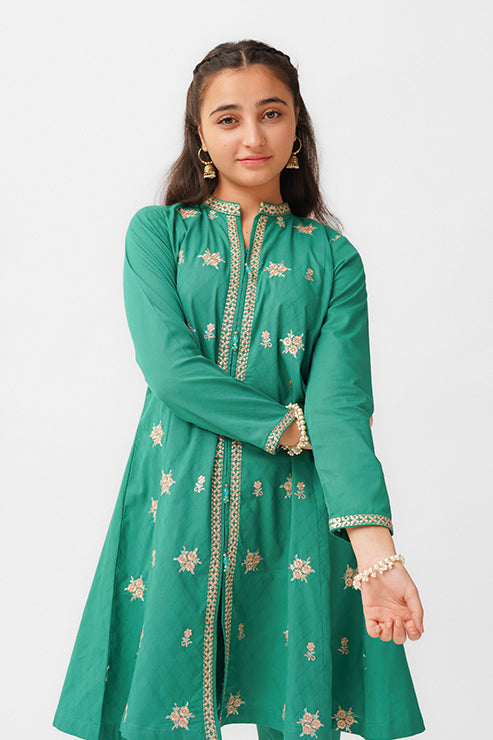 3 Piece Suit Cotton Lawn Embroidered Frock Style Dress JK-PRT-009