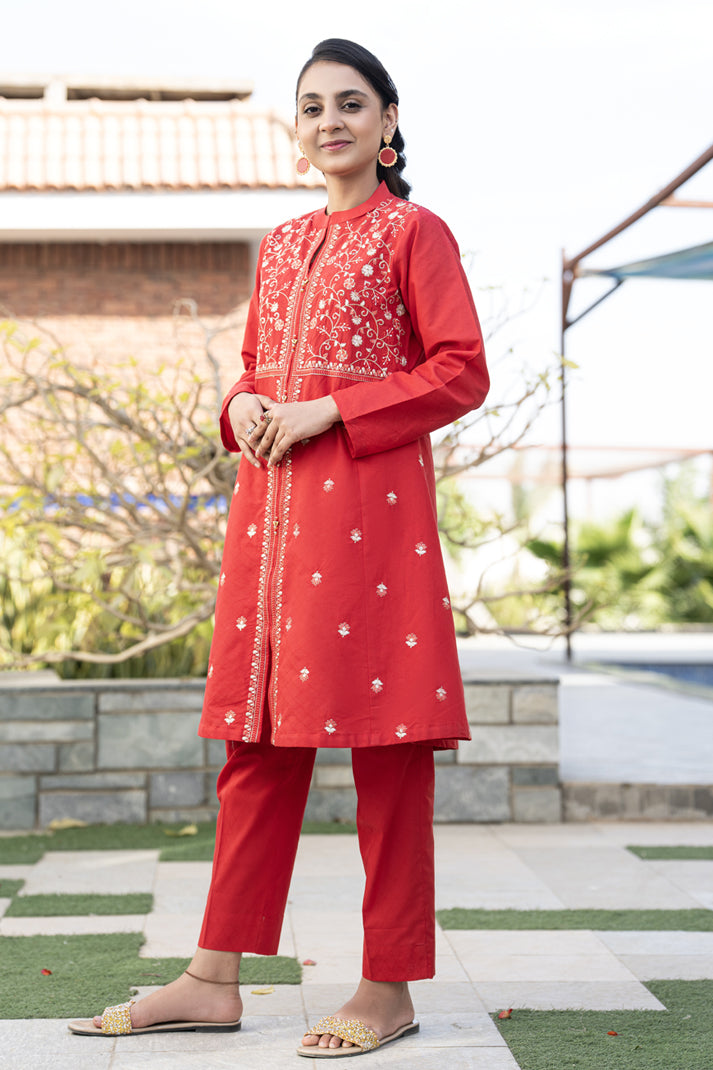 3 Piece Suit Lawn Embroidered Frock Trouser & Dupatta JK-PRT-006