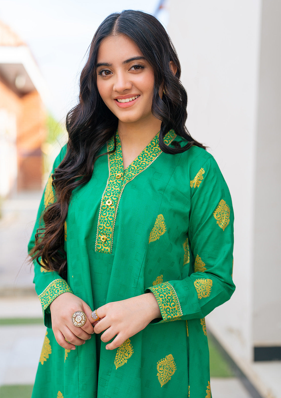 3 Piece Stitched Suit Digital Printed Frock Angrakha Style JK-PRT-004