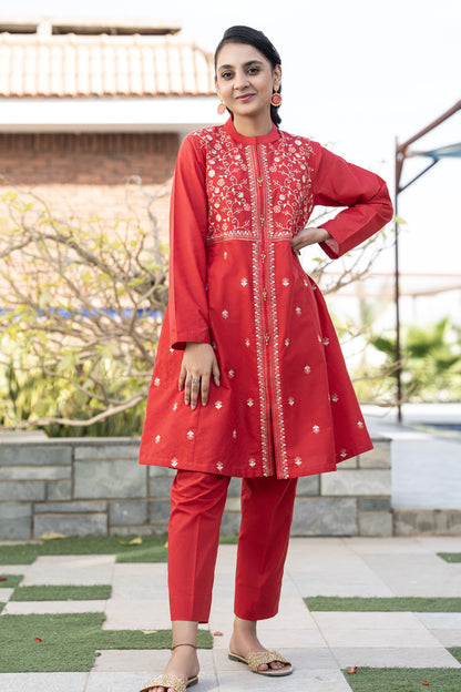 3 Piece Suit Lawn Embroidered Frock Trouser & Dupatta JK-PRT-006
