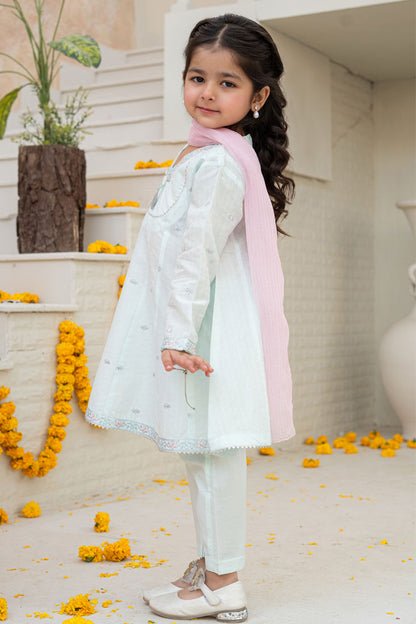 3 Piece Embroidered Cotton Tunic with Trouser for Girls Festive Wear K-MG-017