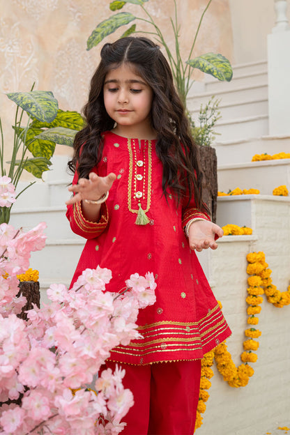 3 Piece Embroidered Cotton Dress Girls Festive Wear K-MG-015