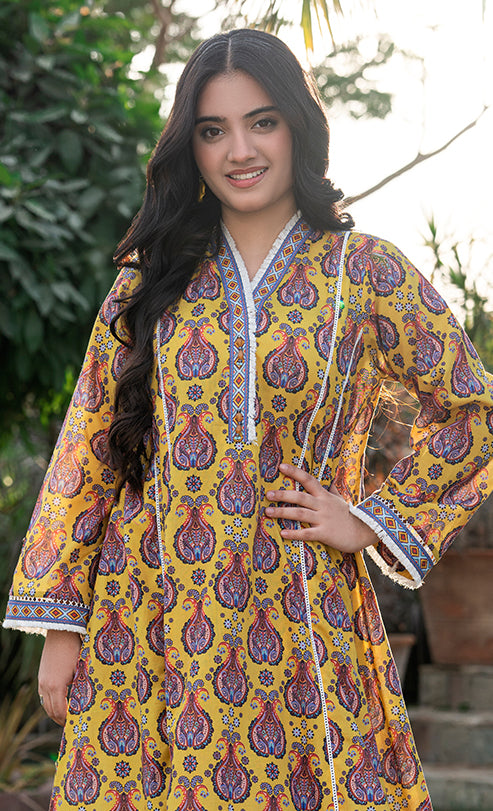 2 Piece Suit Cotton Lawn Digital Print Frock with Trouser T-ALPRTW-033