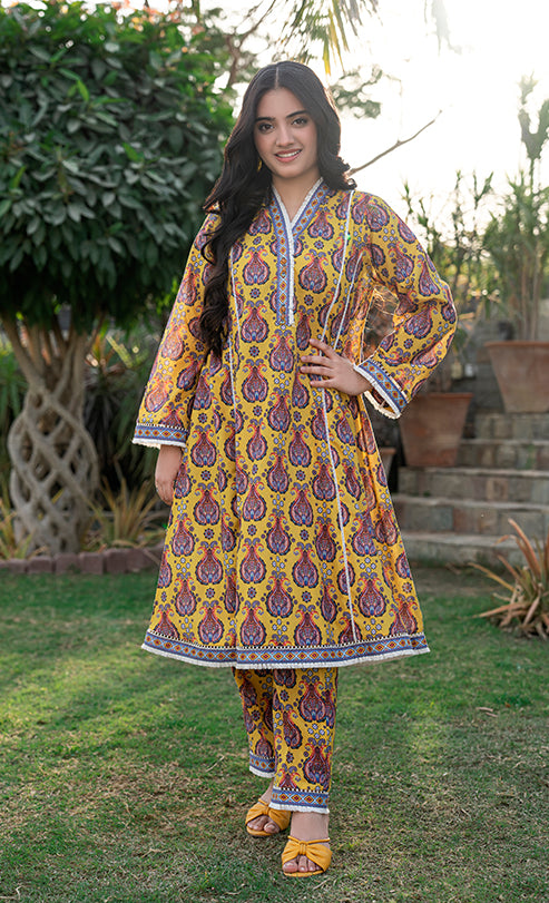 2 Piece Suit Cotton Lawn Digital Print Frock with Trouser T-ALPRTW-033