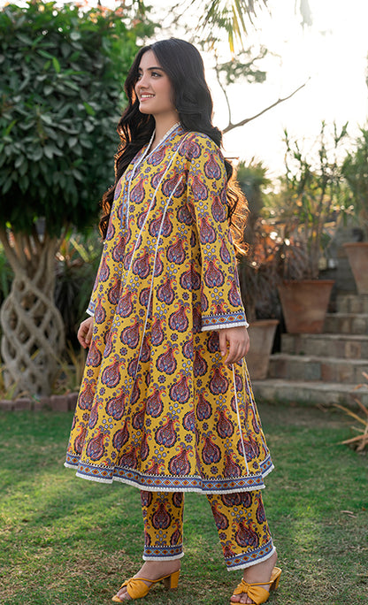 2 Piece Suit Cotton Lawn Digital Print Frock with Trouser T-ALPRTW-033