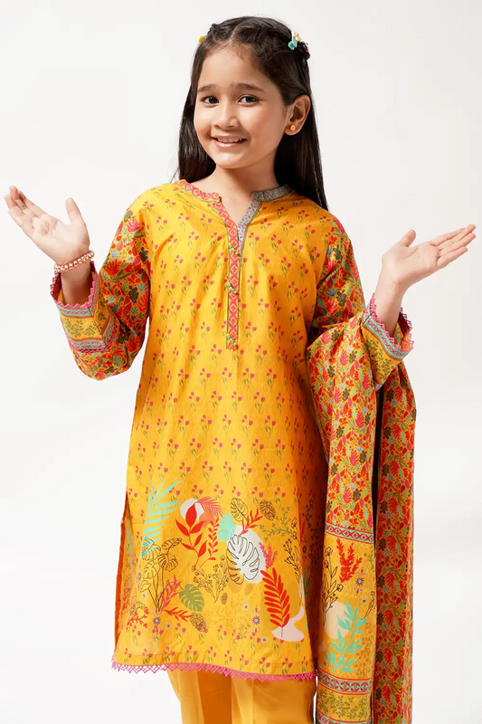 3 Piece Yellow Floral Digital Printed Lawn Suit 3PCS-045