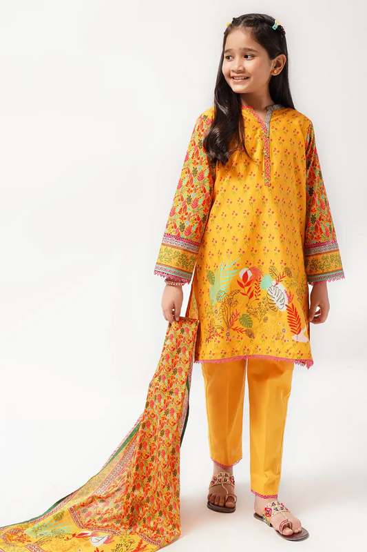 3 Piece Yellow Floral Digital Printed Lawn Suit 3PCS-045