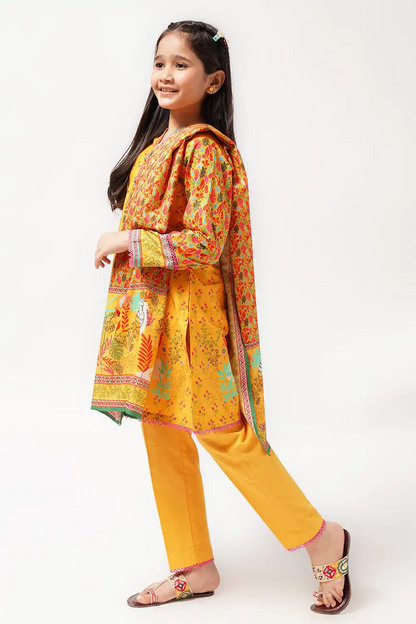3 Piece Yellow Floral Digital Printed Lawn Suit 3PCS-045