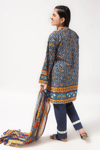 3 Piece Lawn Digital Printed Suit in Dark Blue 3PCS-047