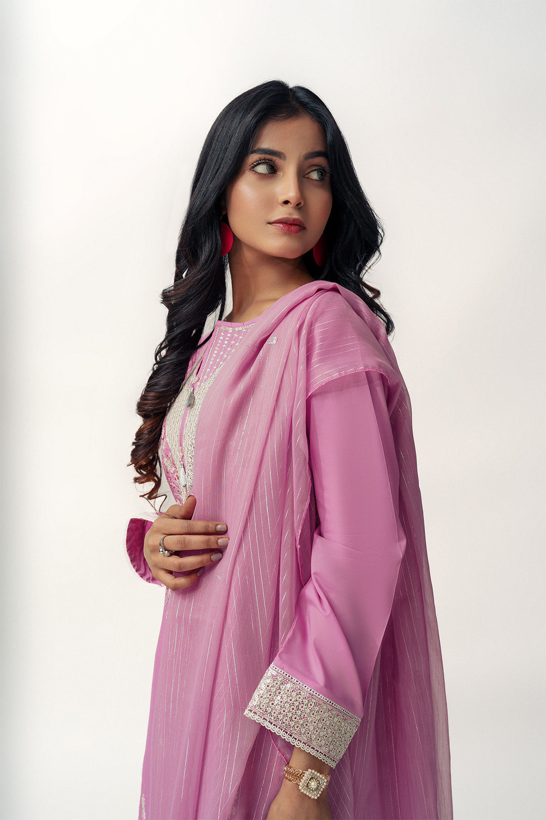 3 Piece Lilac Embroidered Dress & Chiffon Dupatta T-SFC-001