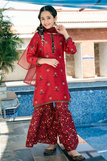 3 Piece Raw Silk Shirt with Garara & Dupatta K-SFC-014