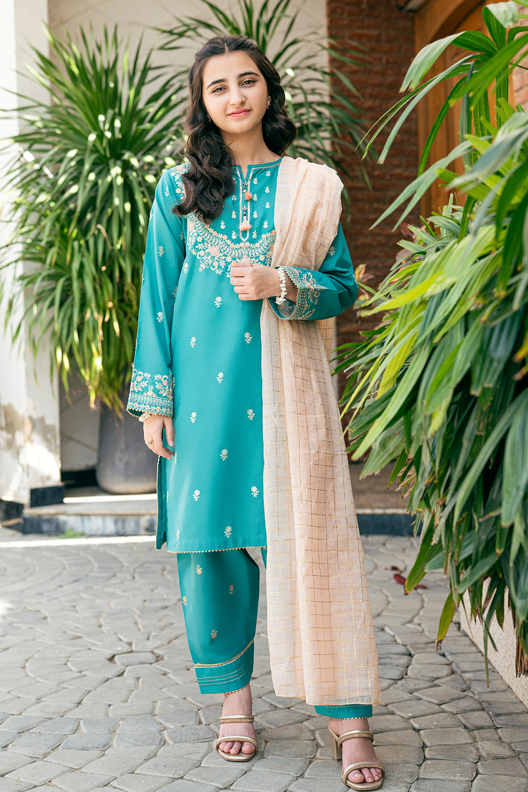 T-SFC-027 Cotton Lawn Fabric EMBROIDERED SHIRT AND SHALWAR TABEL PRINT 3 PCS SUIT