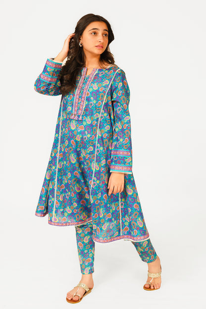 2 Piece Suit Lawn All-Over Printed Frock with Trouser T-ALPRTW-035