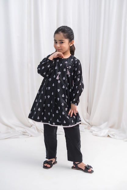 Girls Black Butti Lawn Tunic & Pants 2 Piece K-MC-TP-012