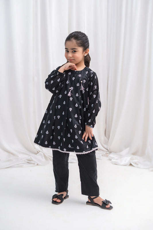 Girls Black Butti Lawn Tunic & Pants 2 Piece K-MC-TP-012