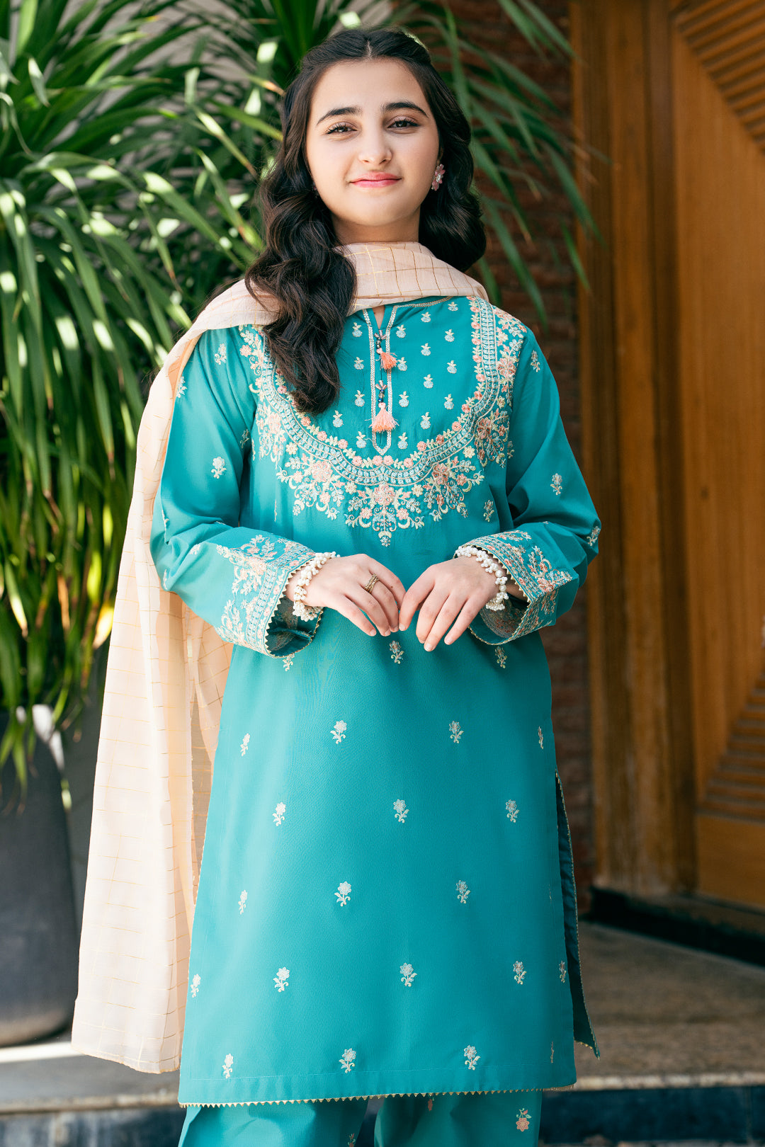 T-SFC-027 Cotton Lawn Fabric EMBROIDERED SHIRT AND SHALWAR TABEL PRINT 3 PCS SUIT