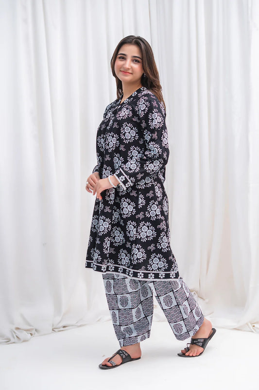 Women's Black Floral Lawn Co-Ord Set 2 Piece T-MC-TP-006