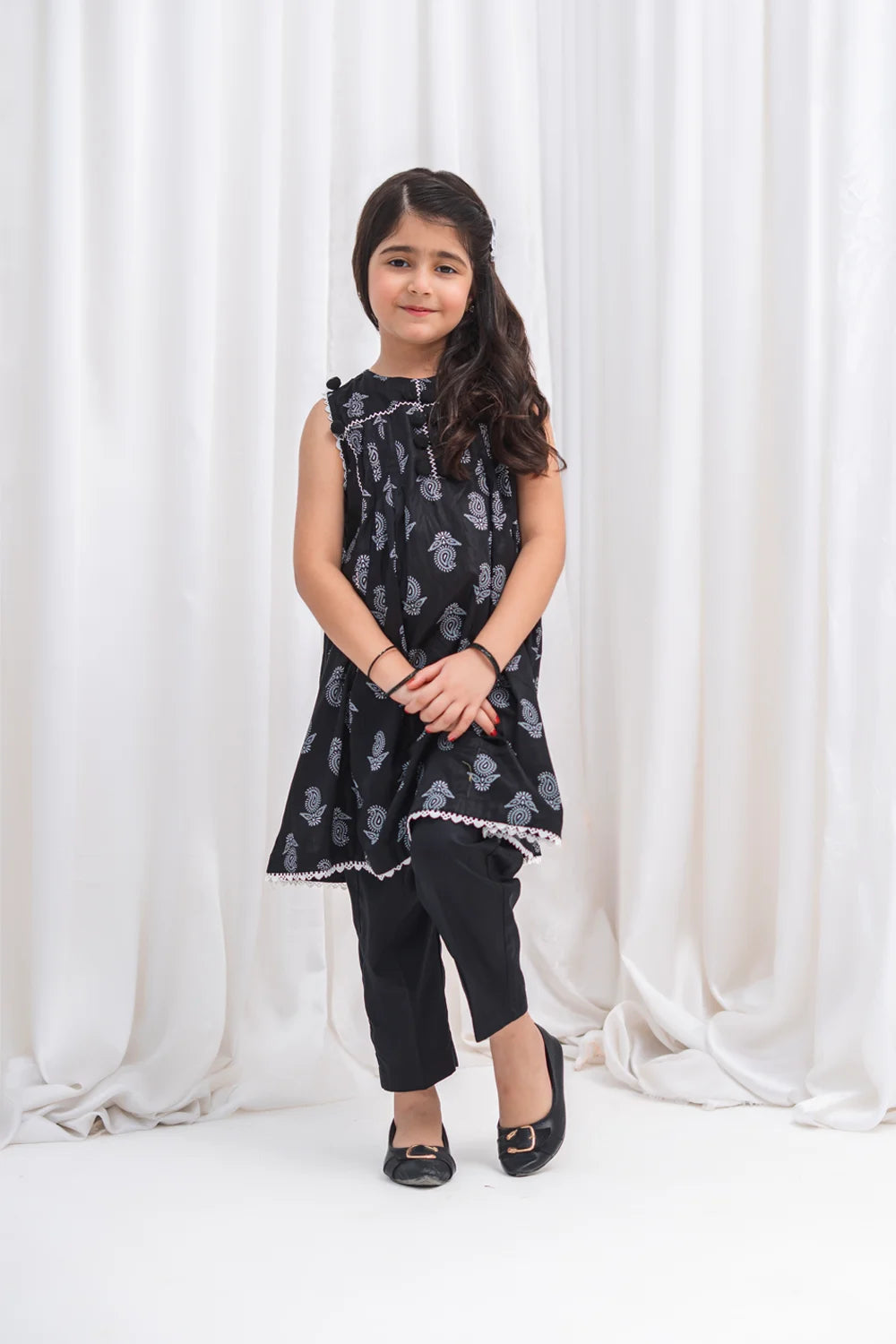 Girls Black Lawn Tunic & Straight Pants 2 Piece K-MC-TP-013