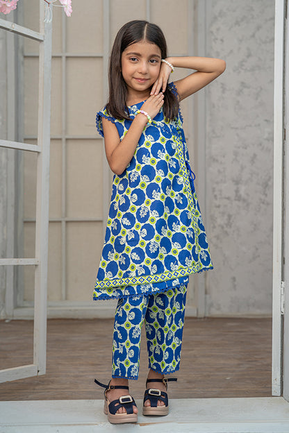 2 Piece Suit Navy Blue Angrakha Frock Cotton Lawn K-DP-011