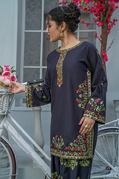 3 Piece Black Embroidered Suit with Table Printed Shalwar T-EMB-006