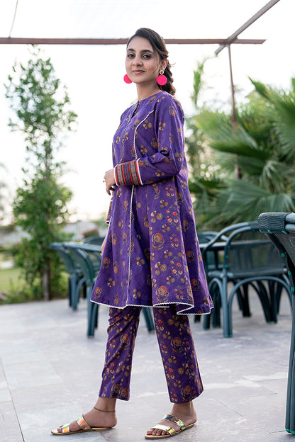 2 Piece Suit All-Over Printed Dress with Trouser T-ALPRTW-030