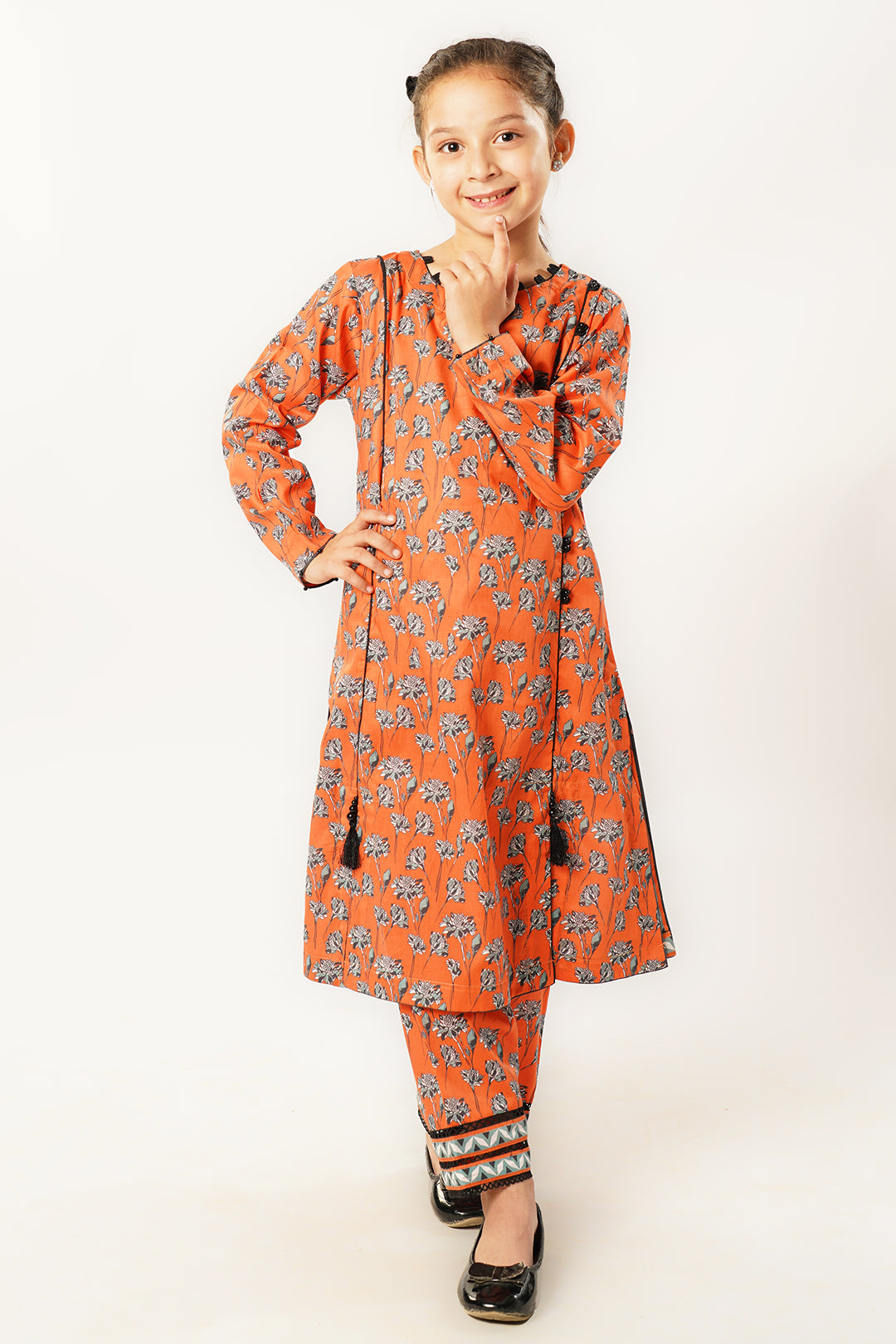 2 Piece Pastel Orange Printed Lawn Suit with Trouser ALPRTW-010