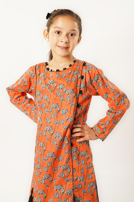 2 Piece Pastel Orange Printed Lawn Suit with Trouser ALPRTW-010