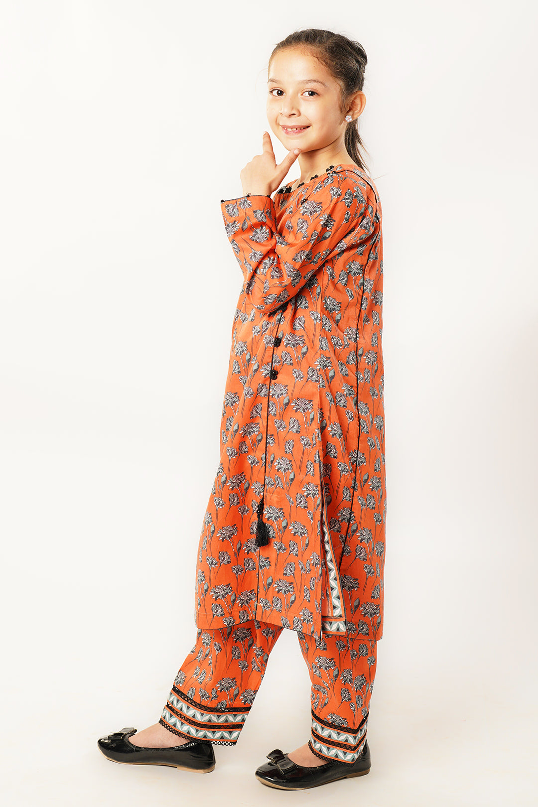 2 Piece Pastel Orange Printed Lawn Suit with Trouser ALPRTW-010